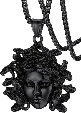 FaithHeart Medusa Pendant Necklace for Women Men, Stainless Steel/18K Gold Plated Ancient Greece Jewelry Customizable Delicate Gift Packaging