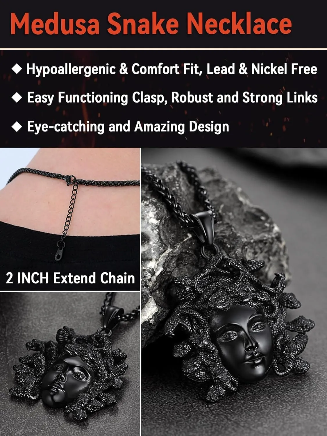FaithHeart Medusa Pendant Necklace for Women Men, Stainless Steel/18K Gold Plated Ancient Greece Jewelry Customizable Delicate Gift Packaging