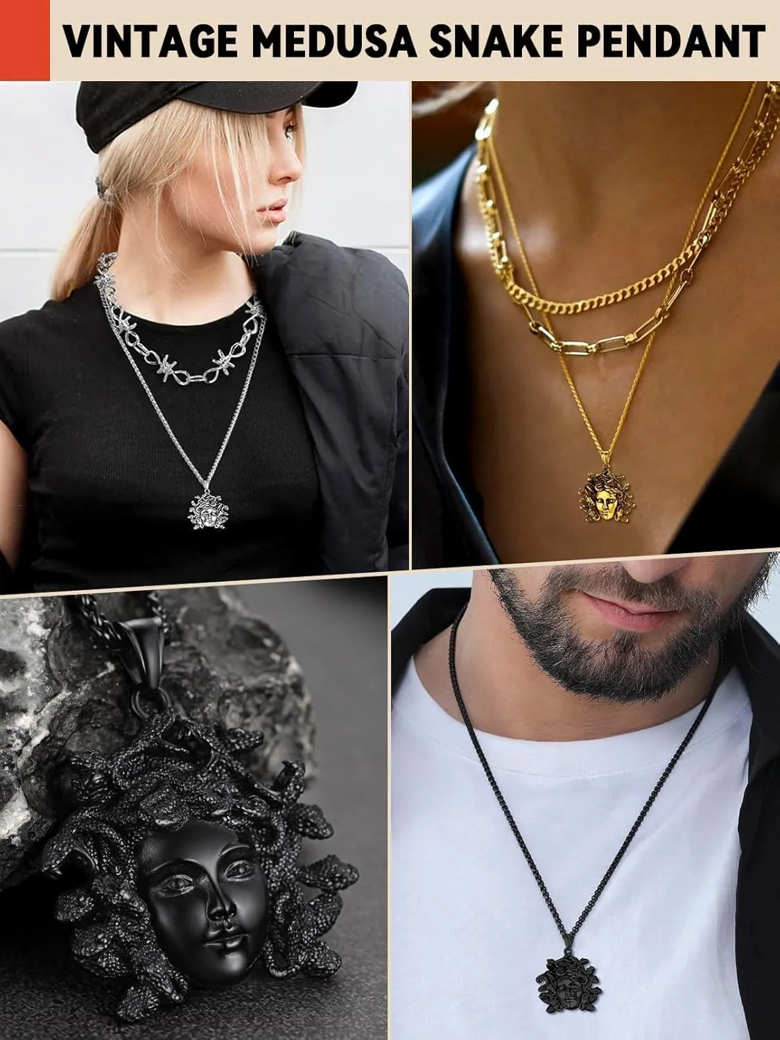 FaithHeart Medusa Pendant Necklace for Women Men, Stainless Steel/18K Gold Plated Ancient Greece Jewelry Customizable Delicate Gift Packaging