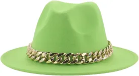 Fedora Hats Women Men Wide Brim Thick Gold Chain Band Felted Hat Jazz Cap Panama Hat Fruit EN8 56-58cm(Adults)