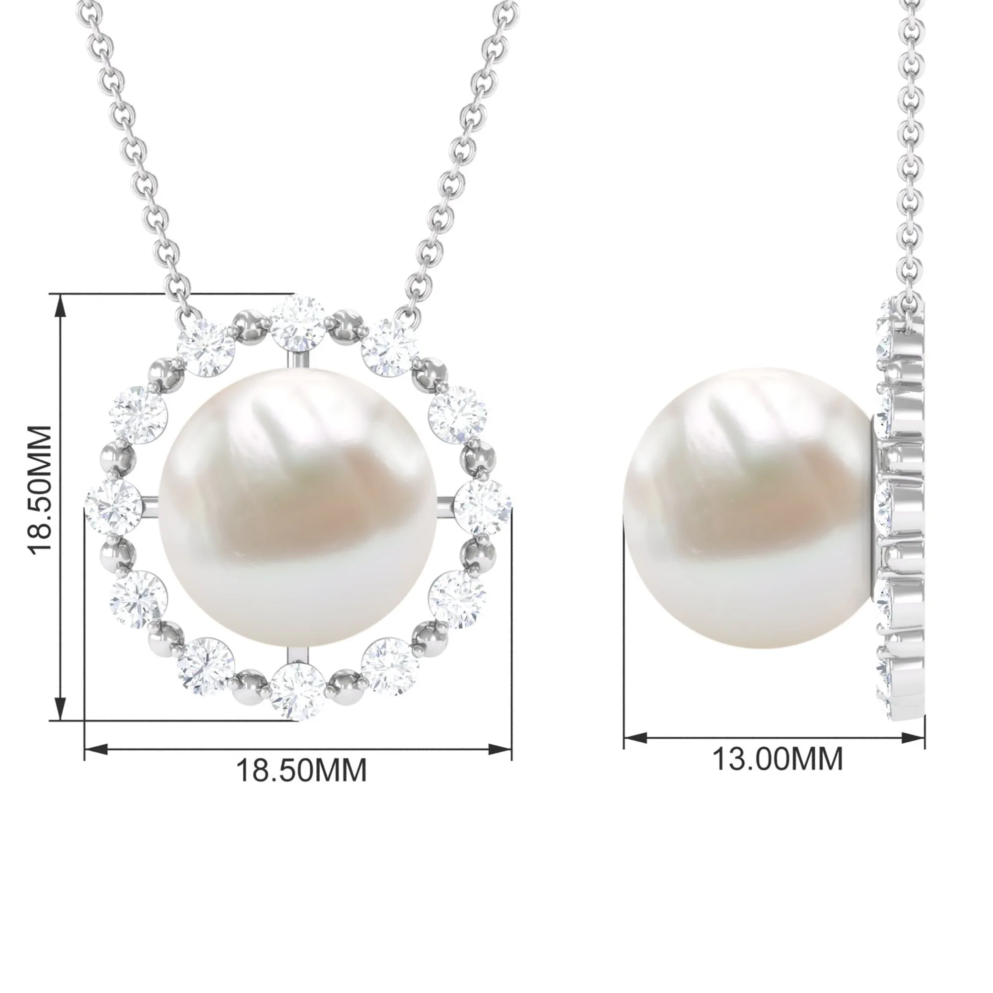 Freshwater Pearl Solitaire Necklace with Diamond Halo
