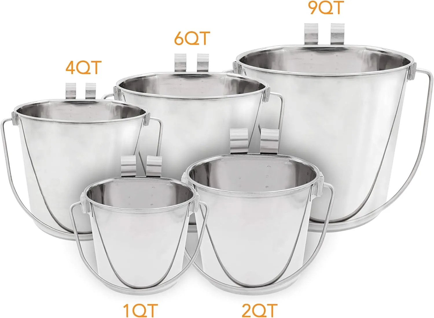 Fuzzy Puppy Flat Sided Pail with Dual Hooks, Snugly Fit On Dog, Cat and Critter Crates & Cages, Heavy Duty Stainless Steel | 2 Quart (PN: FSP-2)