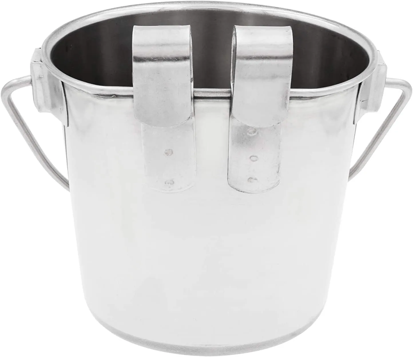 Fuzzy Puppy Flat Sided Pail with Dual Hooks, Snugly Fit On Dog, Cat and Critter Crates & Cages, Heavy Duty Stainless Steel | 2 Quart (PN: FSP-2)