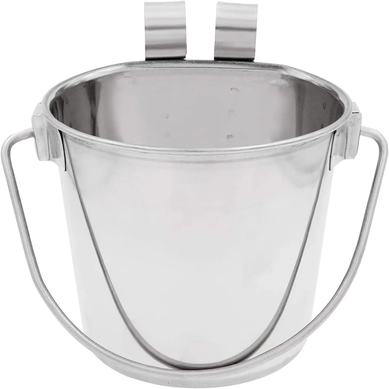 Fuzzy Puppy Flat Sided Pail with Dual Hooks, Snugly Fit On Dog, Cat and Critter Crates & Cages, Heavy Duty Stainless Steel | 2 Quart (PN: FSP-2)