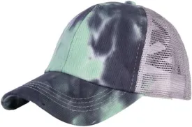 Girl's Criss Cross Trucker Hat Messy Bun High Ponytail Baseball Cap for Kids Ponycap
