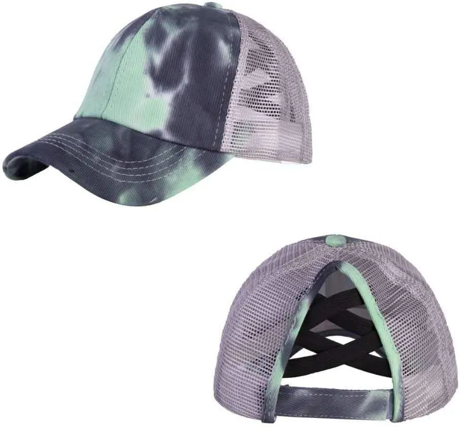 Girl's Criss Cross Trucker Hat Messy Bun High Ponytail Baseball Cap for Kids Ponycap