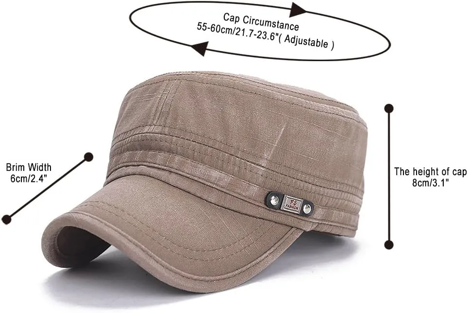 Glamorstar Unisex Cadet Army Cap Washed Cotton Twill Military Corps Hat Flat Top Cap