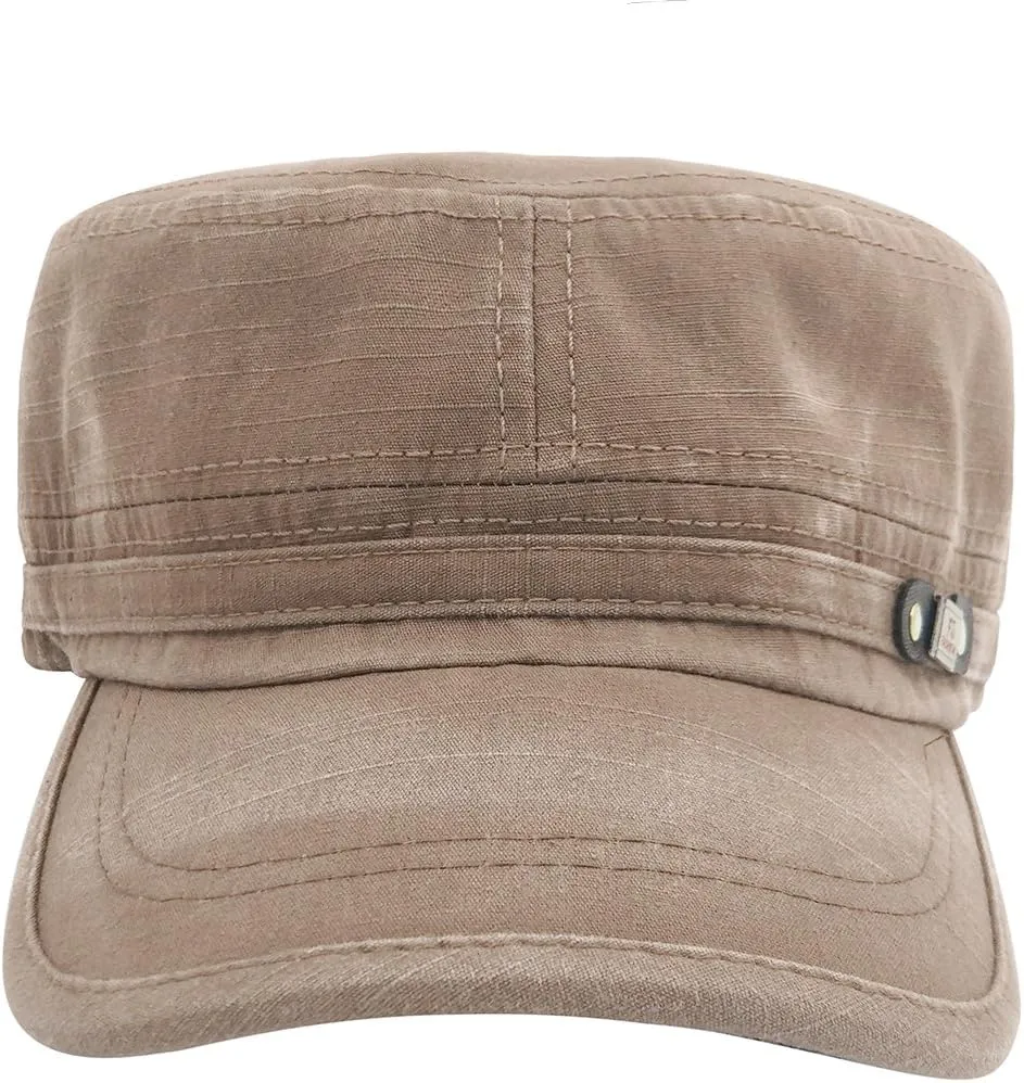 Glamorstar Unisex Cadet Army Cap Washed Cotton Twill Military Corps Hat Flat Top Cap