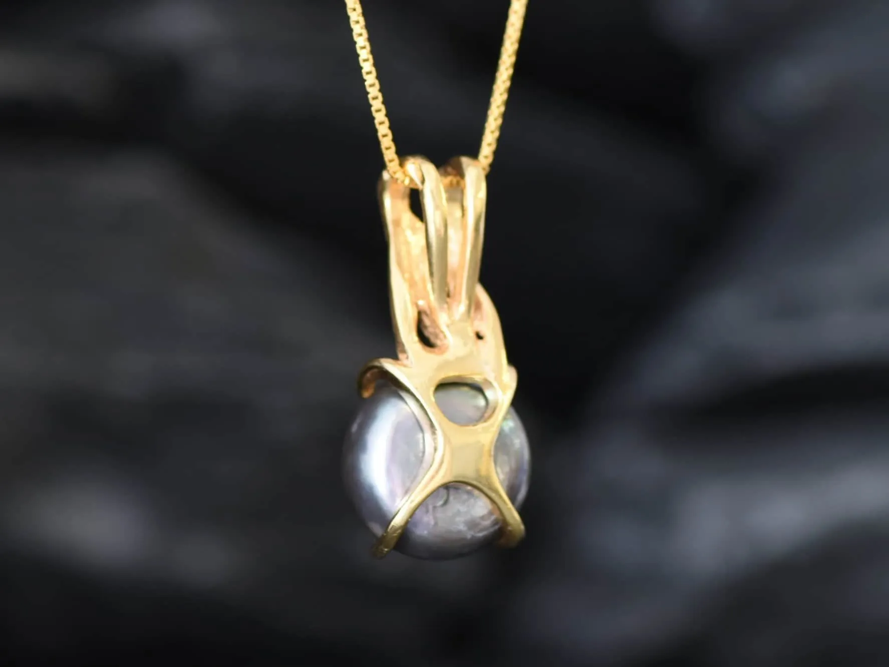 Gold Pearl Pendant - Natural Pearl Necklace, Black Pearl Necklace,