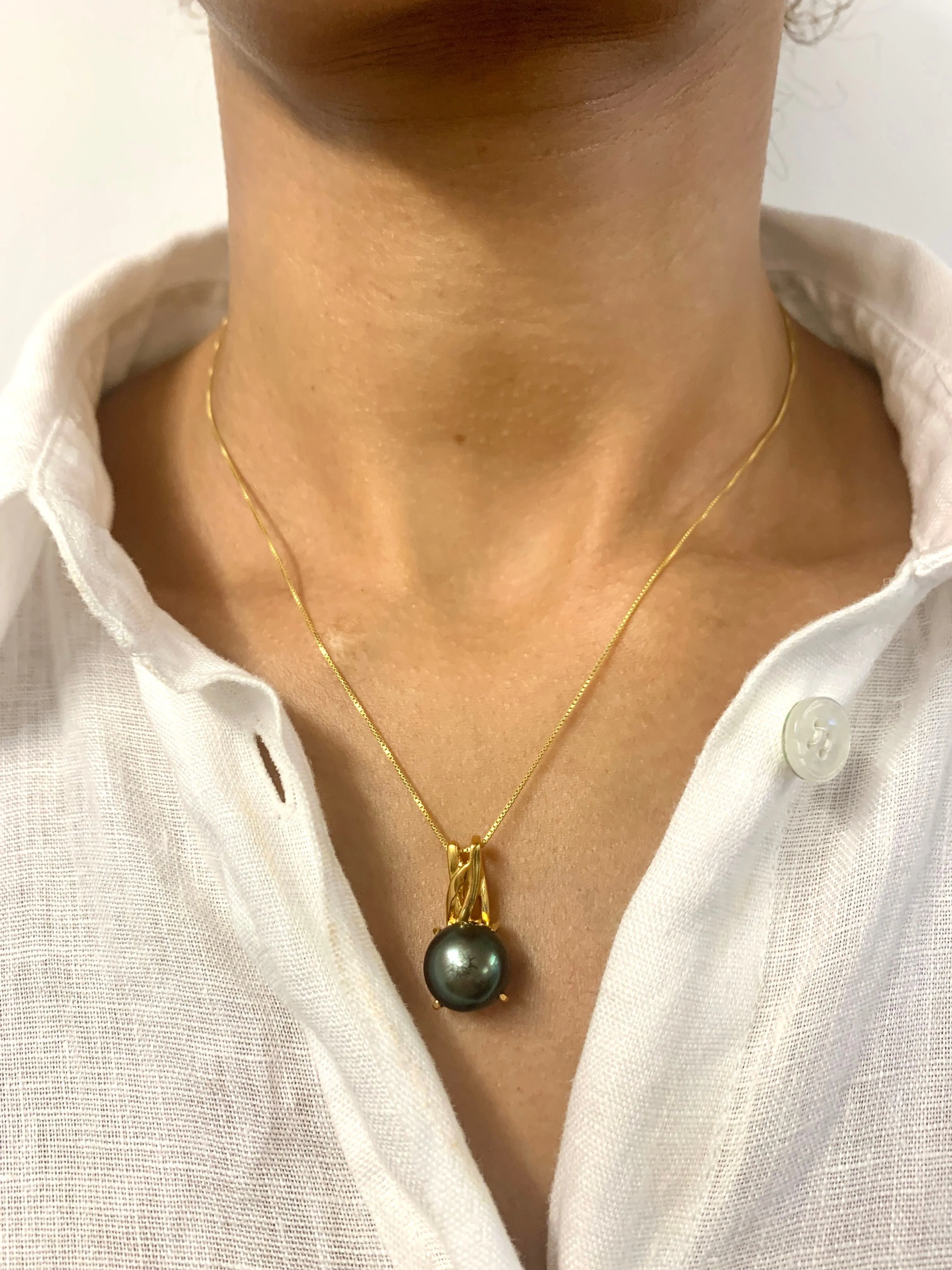 Gold Pearl Pendant - Natural Pearl Necklace, Black Pearl Necklace,