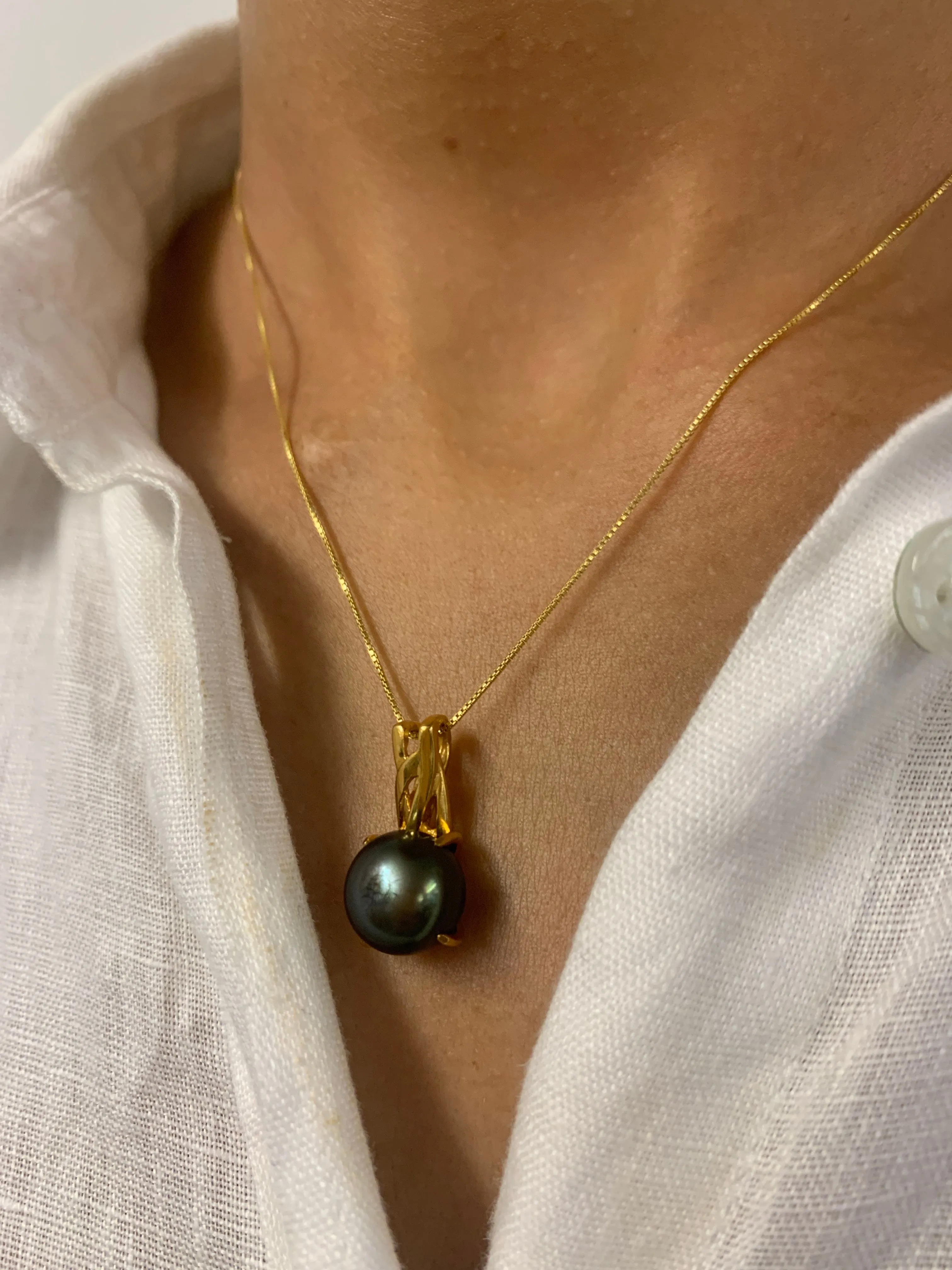 Gold Pearl Pendant - Natural Pearl Necklace, Black Pearl Necklace,
