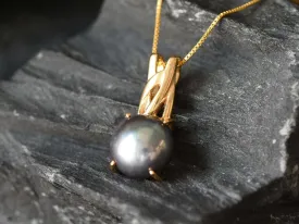 Gold Pearl Pendant - Natural Pearl Necklace, Black Pearl Necklace,