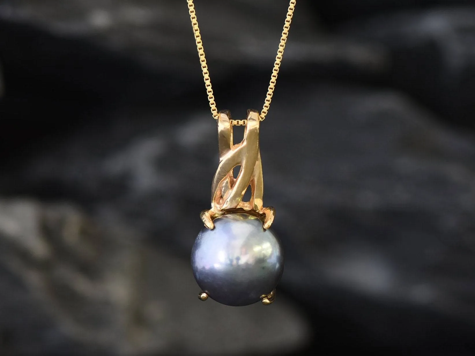 Gold Pearl Pendant - Natural Pearl Necklace, Black Pearl Necklace,