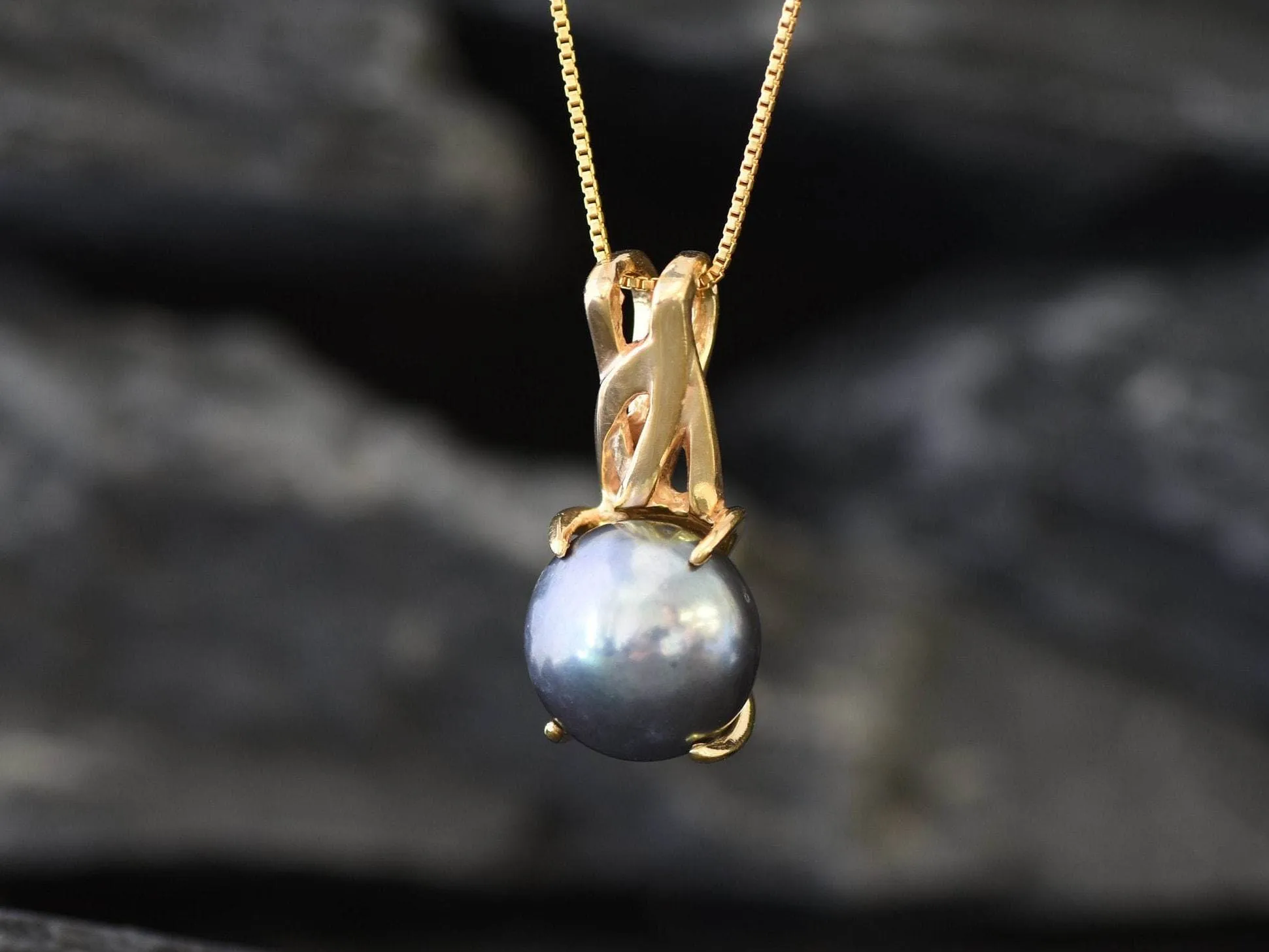 Gold Pearl Pendant - Natural Pearl Necklace, Black Pearl Necklace,