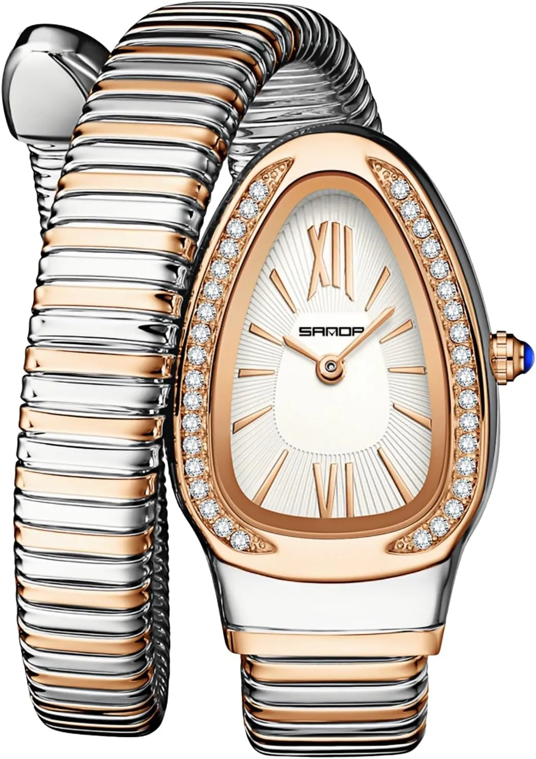 Gosasa Stylish Women's Snake Shape Bangle Watch Unique Design Snake Coil Elegant Dress Diamond Bracelet Ladies Quartz Wristwatch with Roman Numerals Dial