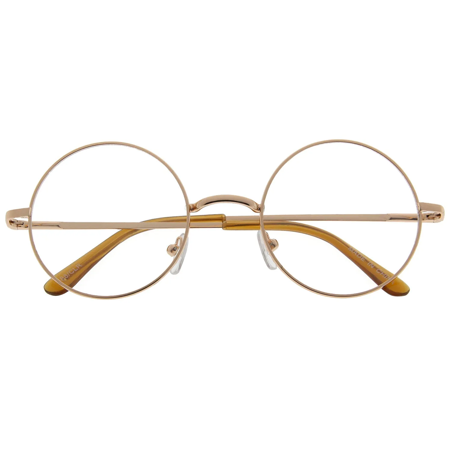 grinderPUNCH John Lennon Inspired Round Clear Lens Glasses Hippy Sunglasses Vintage Gold - Halloween Costume Glasses - Harry Potter Glasses