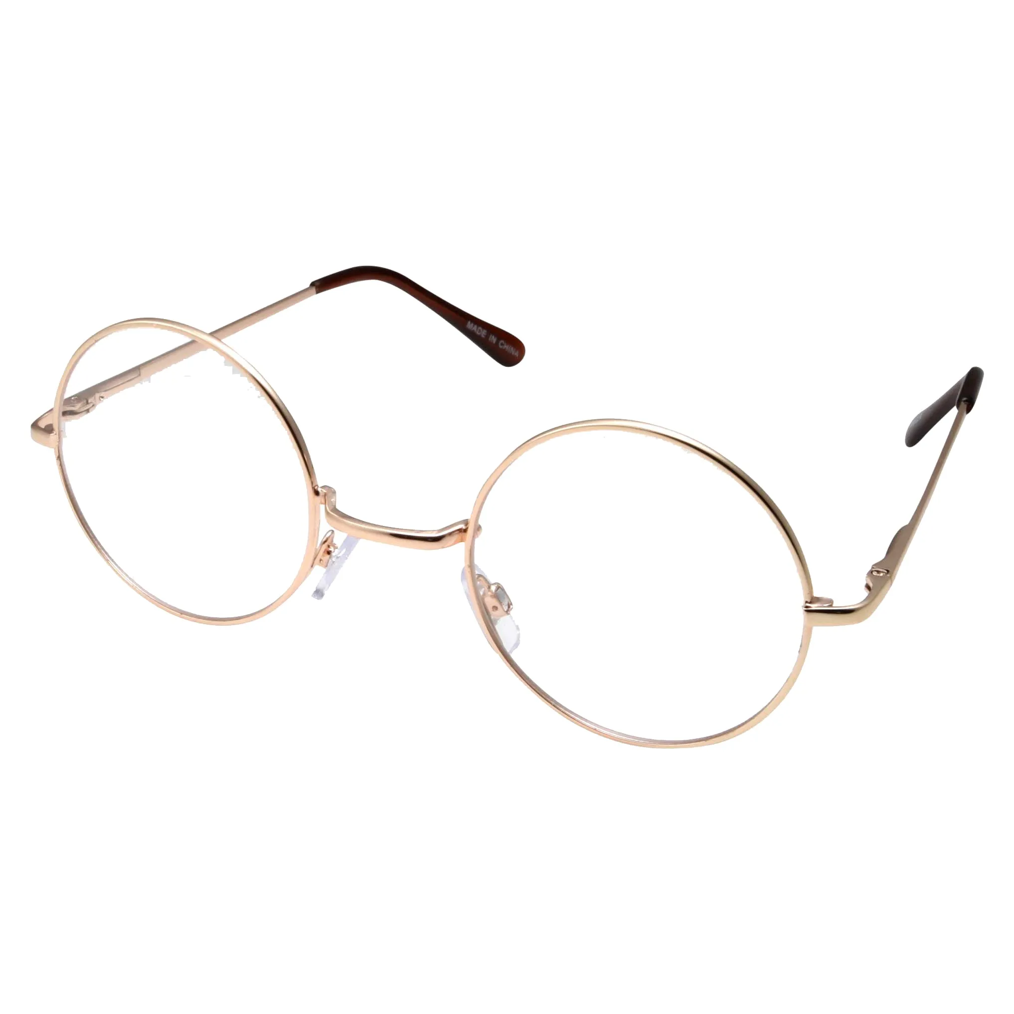 grinderPUNCH John Lennon Inspired Round Clear Lens Glasses Hippy Sunglasses Vintage Gold - Halloween Costume Glasses - Harry Potter Glasses