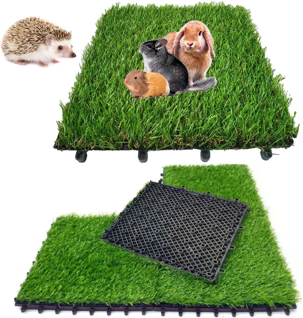 Hamiledyi 2 Pcs Artificial Rabbit Grass Mat 11.8" x 11.8" Reusable Guinea Pig Pee Pads Dog Grass Pee Pads for Puppy Bunny Chinchilla TrainerFloor Plastic Mats Feet Pads Indoor Outdoor