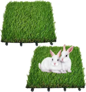 Hamiledyi 2 Pcs Artificial Rabbit Grass Mat 11.8" x 11.8" Reusable Guinea Pig Pee Pads Dog Grass Pee Pads for Puppy Bunny Chinchilla TrainerFloor Plastic Mats Feet Pads Indoor Outdoor