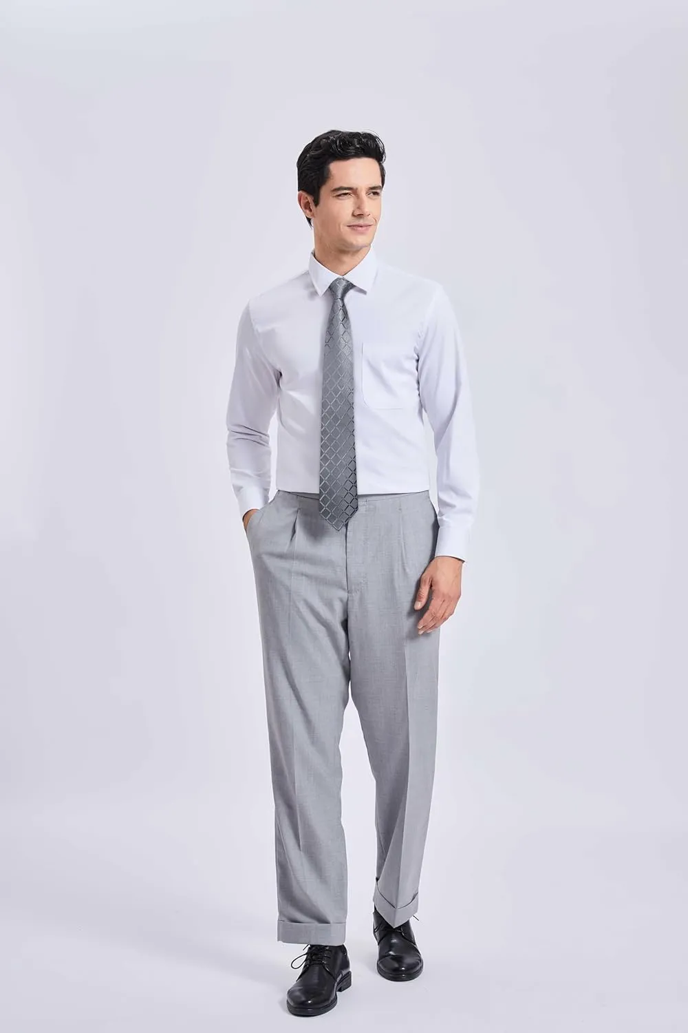 HISDERN Plaid Checkered Tie Handkerchief Woven Classic Formal Men's Necktie & Pocket Square Set