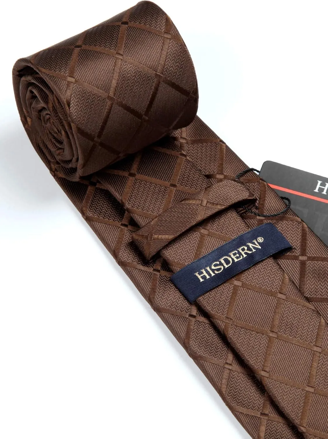 HISDERN Plaid Checkered Tie Handkerchief Woven Classic Formal Men's Necktie & Pocket Square Set