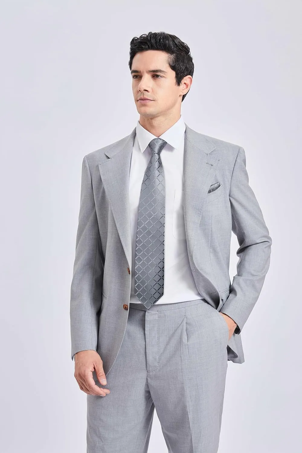 HISDERN Plaid Checkered Tie Handkerchief Woven Classic Formal Men's Necktie & Pocket Square Set
