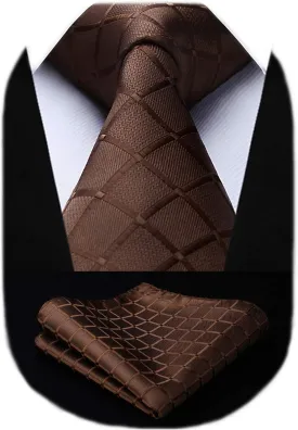 HISDERN Plaid Checkered Tie Handkerchief Woven Classic Formal Men's Necktie & Pocket Square Set