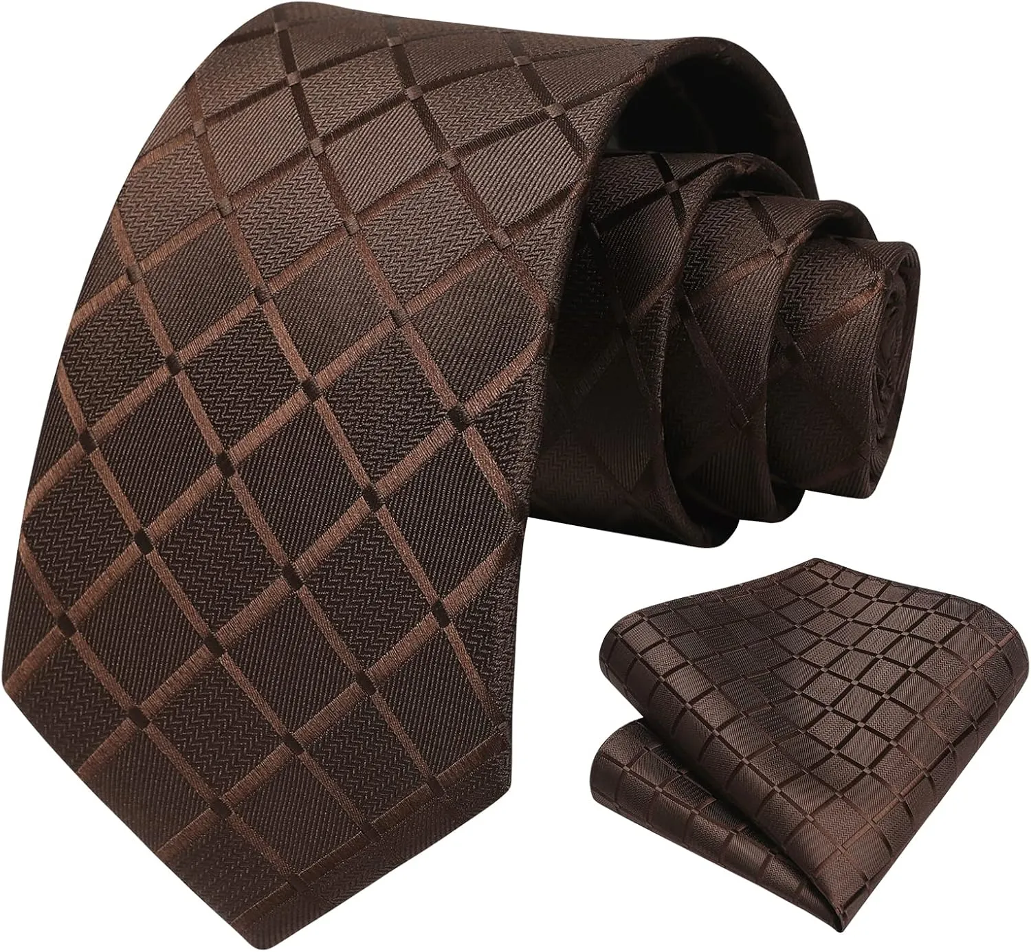 HISDERN Plaid Checkered Tie Handkerchief Woven Classic Formal Men's Necktie & Pocket Square Set