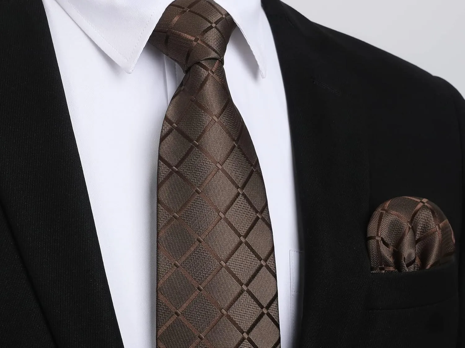 HISDERN Plaid Checkered Tie Handkerchief Woven Classic Formal Men's Necktie & Pocket Square Set