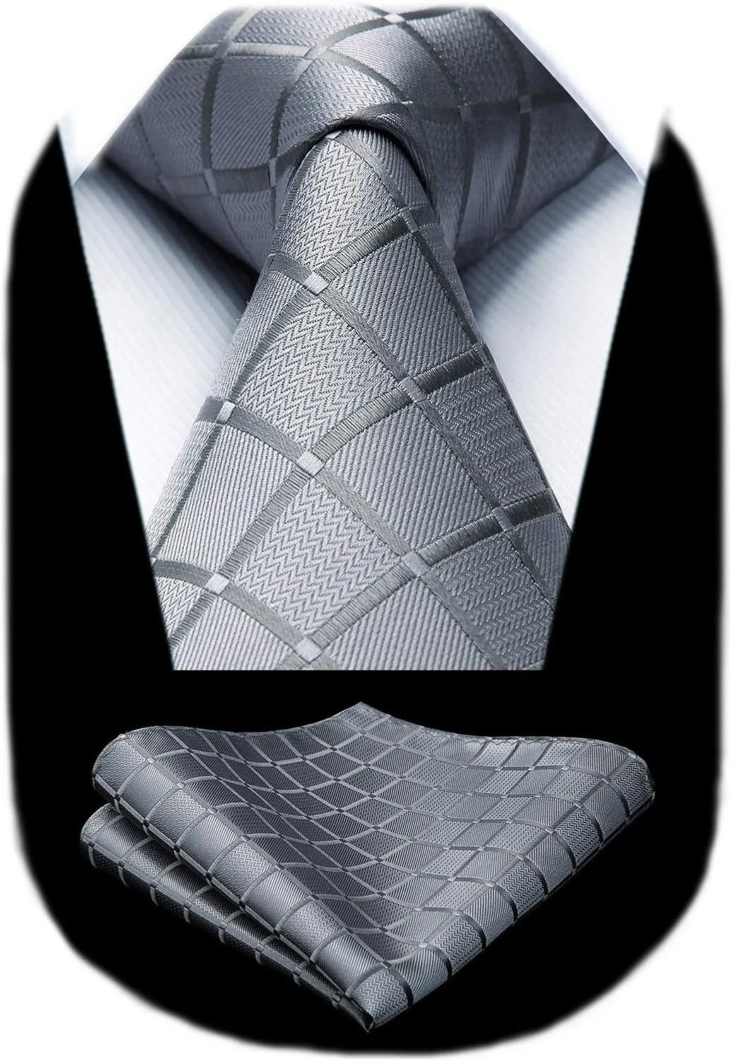 HISDERN Plaid Checkered Tie Handkerchief Woven Classic Formal Men's Necktie & Pocket Square Set