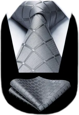 HISDERN Plaid Checkered Tie Handkerchief Woven Classic Formal Men's Necktie & Pocket Square Set