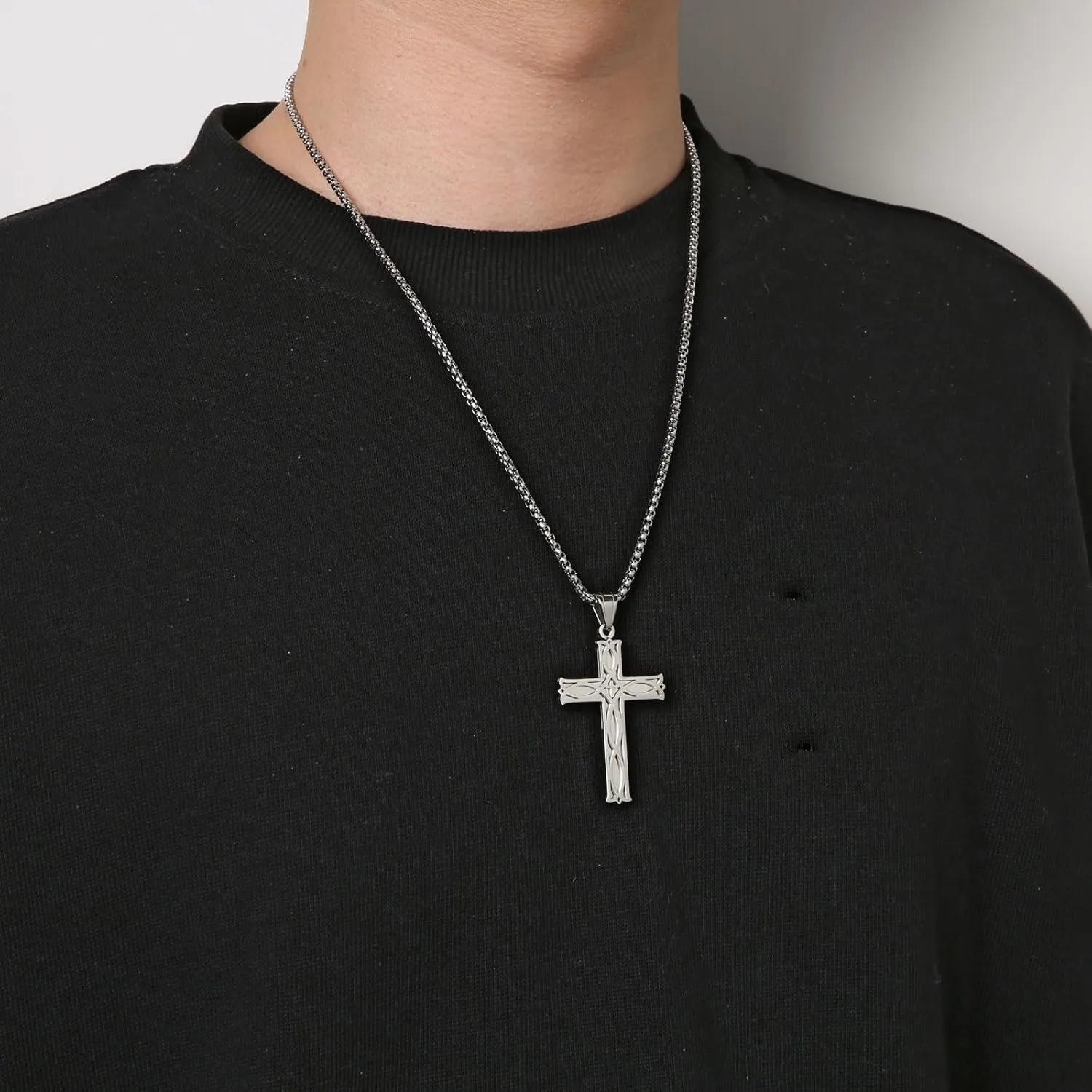 HZMAN Men's Stainless Steel Infinity Celtic Cross Irish Knot Pendant Necklace, 22 2" Link Chain