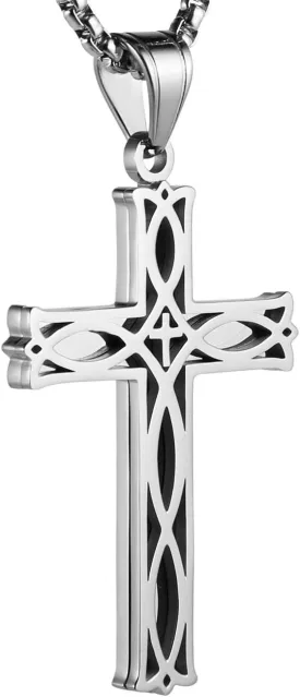 HZMAN Men's Stainless Steel Infinity Celtic Cross Irish Knot Pendant Necklace, 22 2" Link Chain
