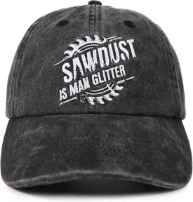 InnoBeta Gifts for Woodworkers for Men Unique, Adjustable Vintage Washed Cotton Embroidered Hat, Wood Worker Gifts for Men, Sawdust is Man Glitter