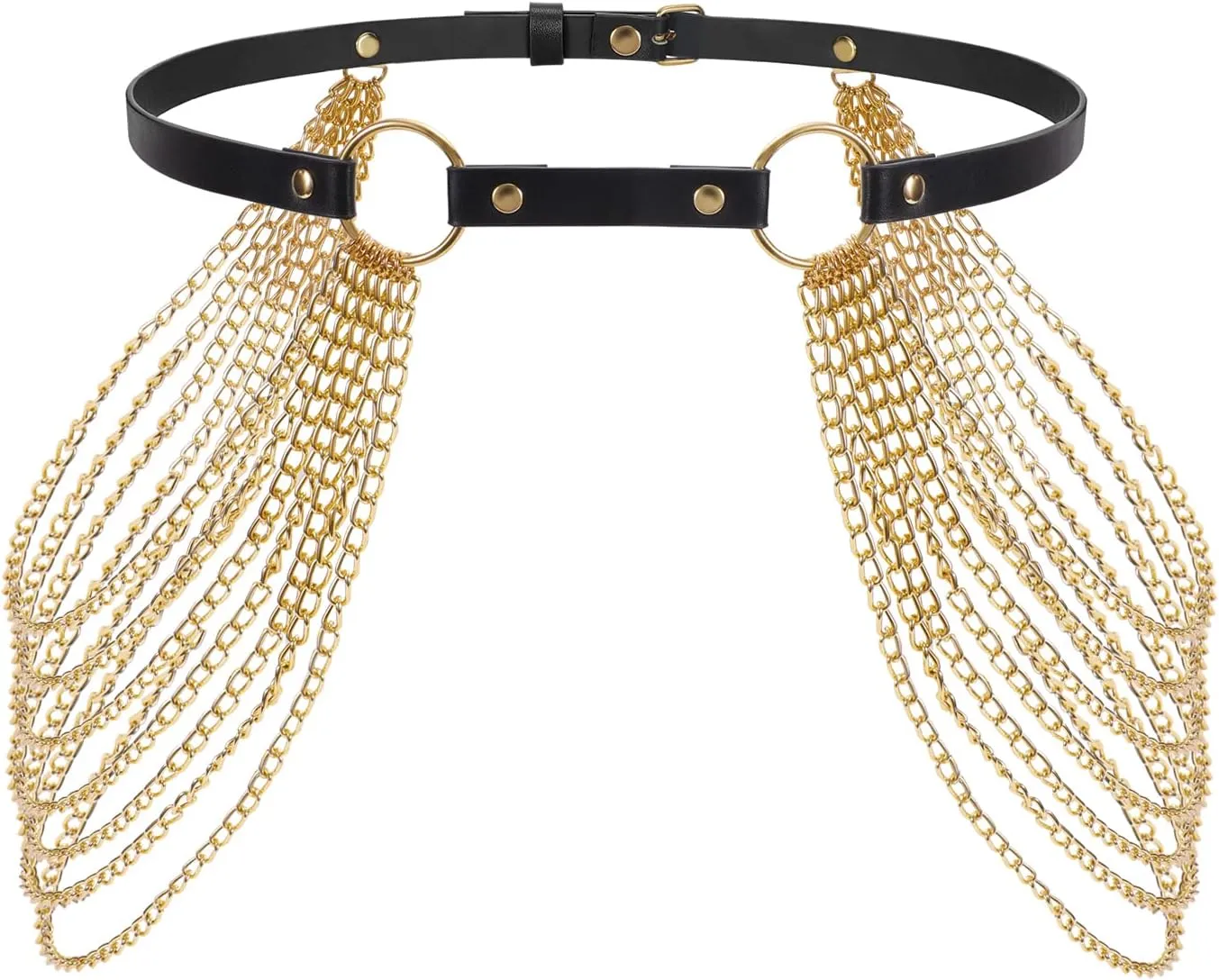 JASGOOD Punk Waist Chain Belt Black Leather Layered Belly Body Waist Chains Nightclub Rave Body Chain Belt for Women Girls