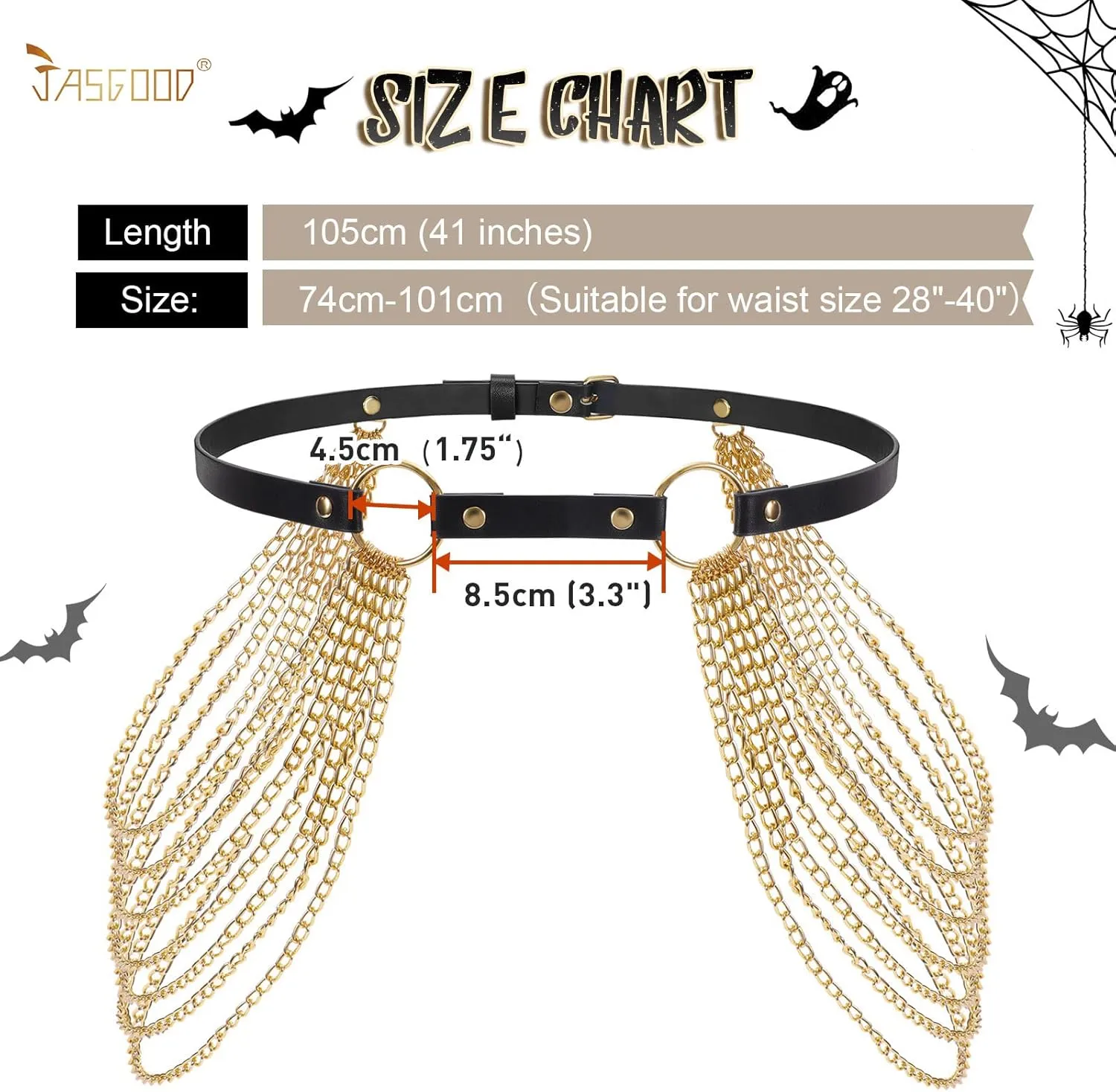 JASGOOD Punk Waist Chain Belt Black Leather Layered Belly Body Waist Chains Nightclub Rave Body Chain Belt for Women Girls