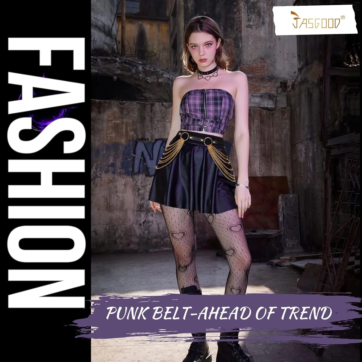 JASGOOD Punk Waist Chain Belt Black Leather Layered Belly Body Waist Chains Nightclub Rave Body Chain Belt for Women Girls