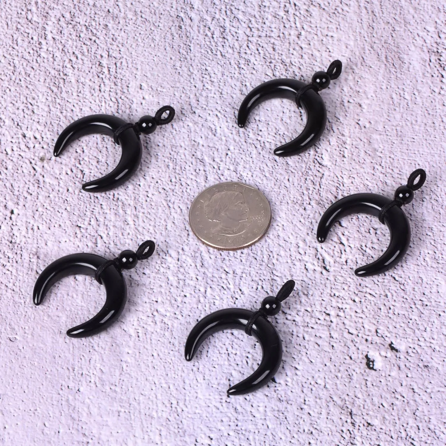 Justinstones Gemstone Crescent Moon Shape Double Horn Chakra Reiki Pendant Genuine Leather Necklace 18 Inch