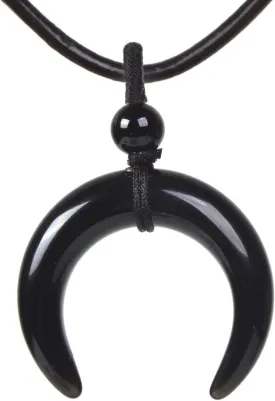 Justinstones Gemstone Crescent Moon Shape Double Horn Chakra Reiki Pendant Genuine Leather Necklace 18 Inch