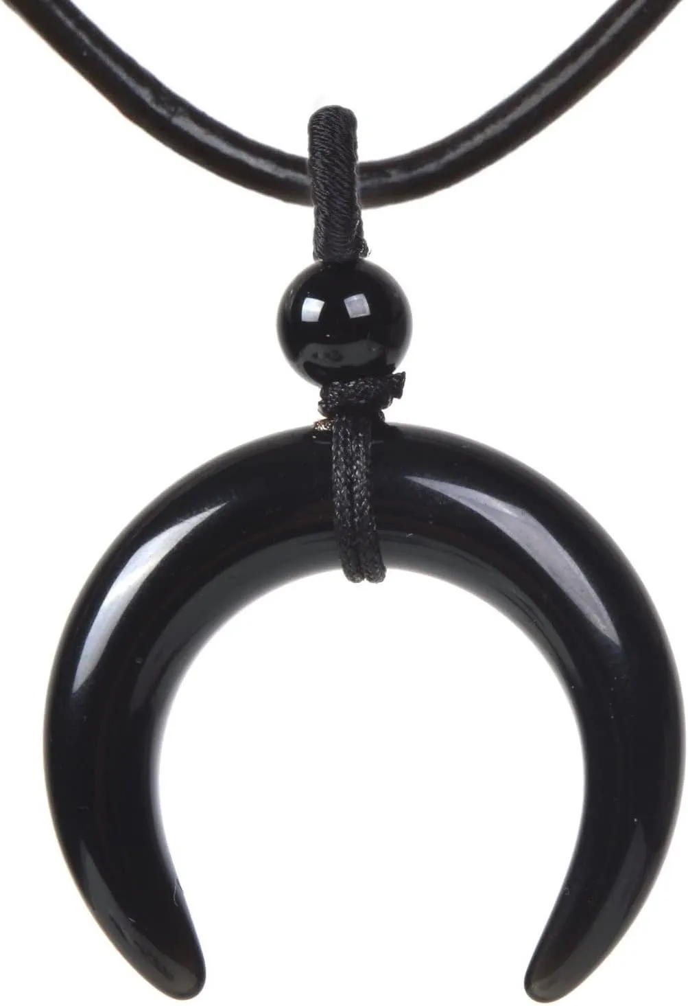 Justinstones Gemstone Crescent Moon Shape Double Horn Chakra Reiki Pendant Genuine Leather Necklace 18 Inch