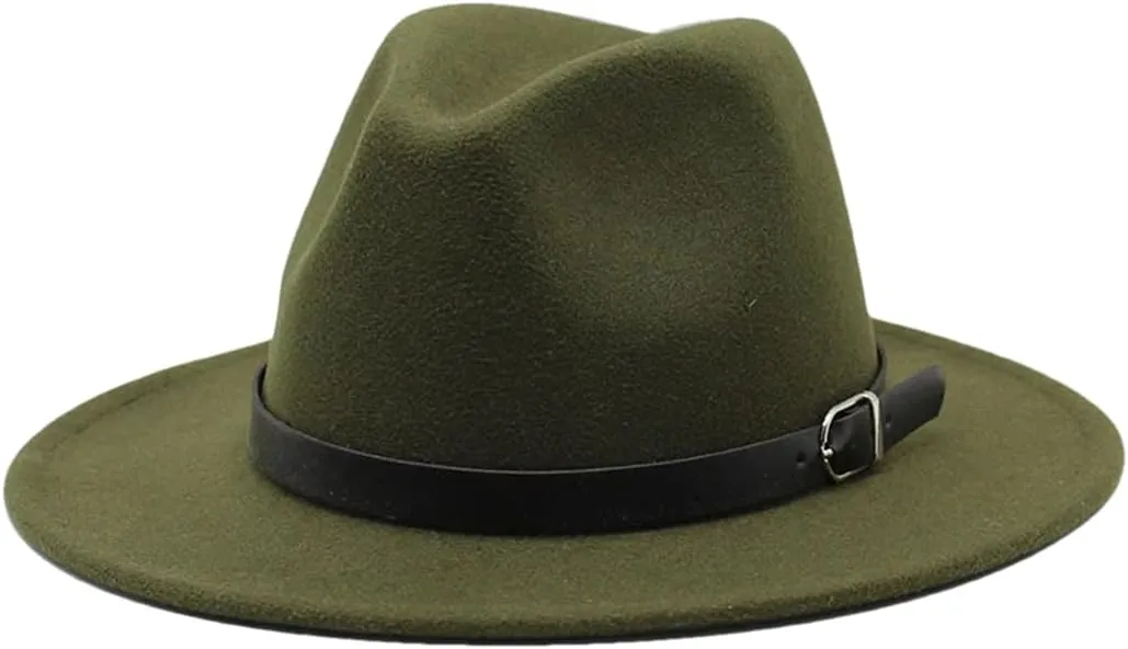 Men Fedoras Women's Jazz Hat Woolen Blend Cap Outdoor Casual Hat Panama Hat Army EN8 58-61CM