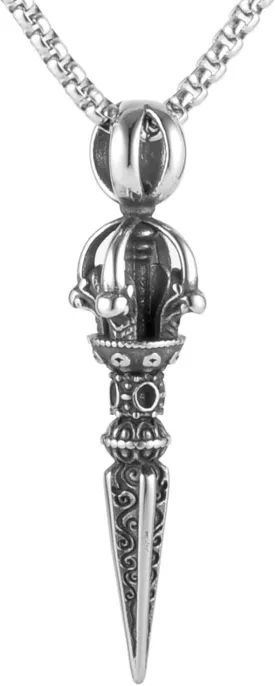 Men'S And Women'S Gothic Punk Hip-Hop Rock Removal Demon Spearhead Arrow Pendant Necklace, 316L Stainless Steel, Silver Stainless Steel Square Pearl Chain,Vintage Amulet Jewelry