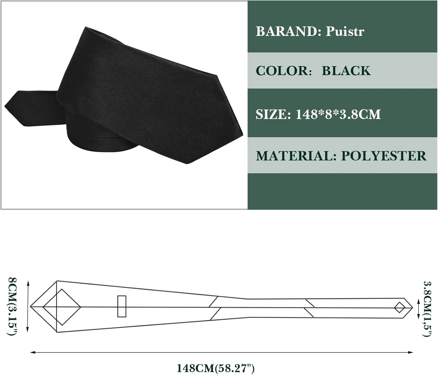 Men's Ties Solid Pure Color 3.15" (8CM) Necktie Plain Formal Business Wedding Black Ties For Men
