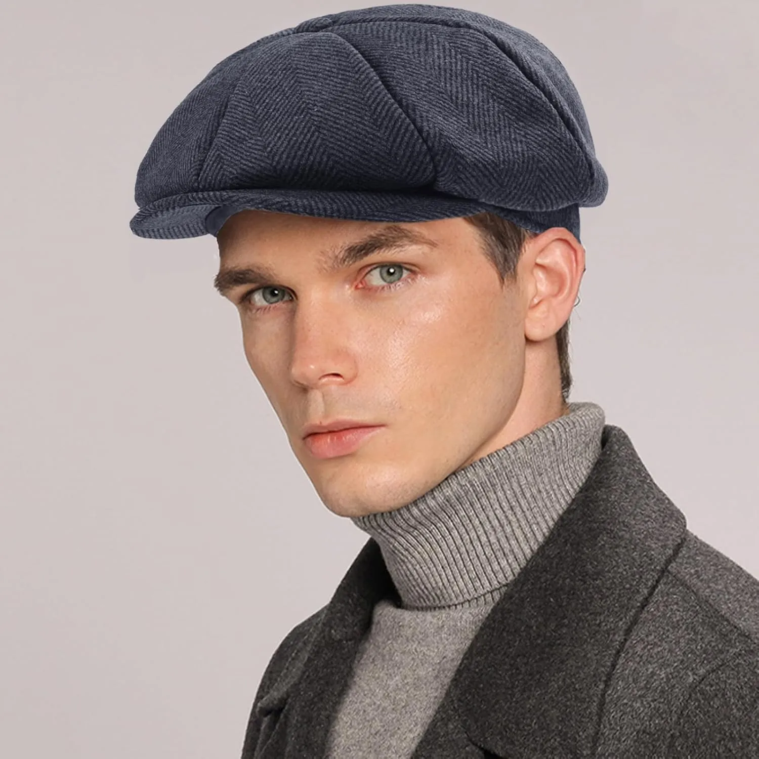 Mens Woolen Newsboy Cap Tweed Gatsby Ivy Cabbie Flat Golf Hat Present for Fathers Women Unisex