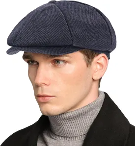 Mens Woolen Newsboy Cap Tweed Gatsby Ivy Cabbie Flat Golf Hat Present for Fathers Women Unisex