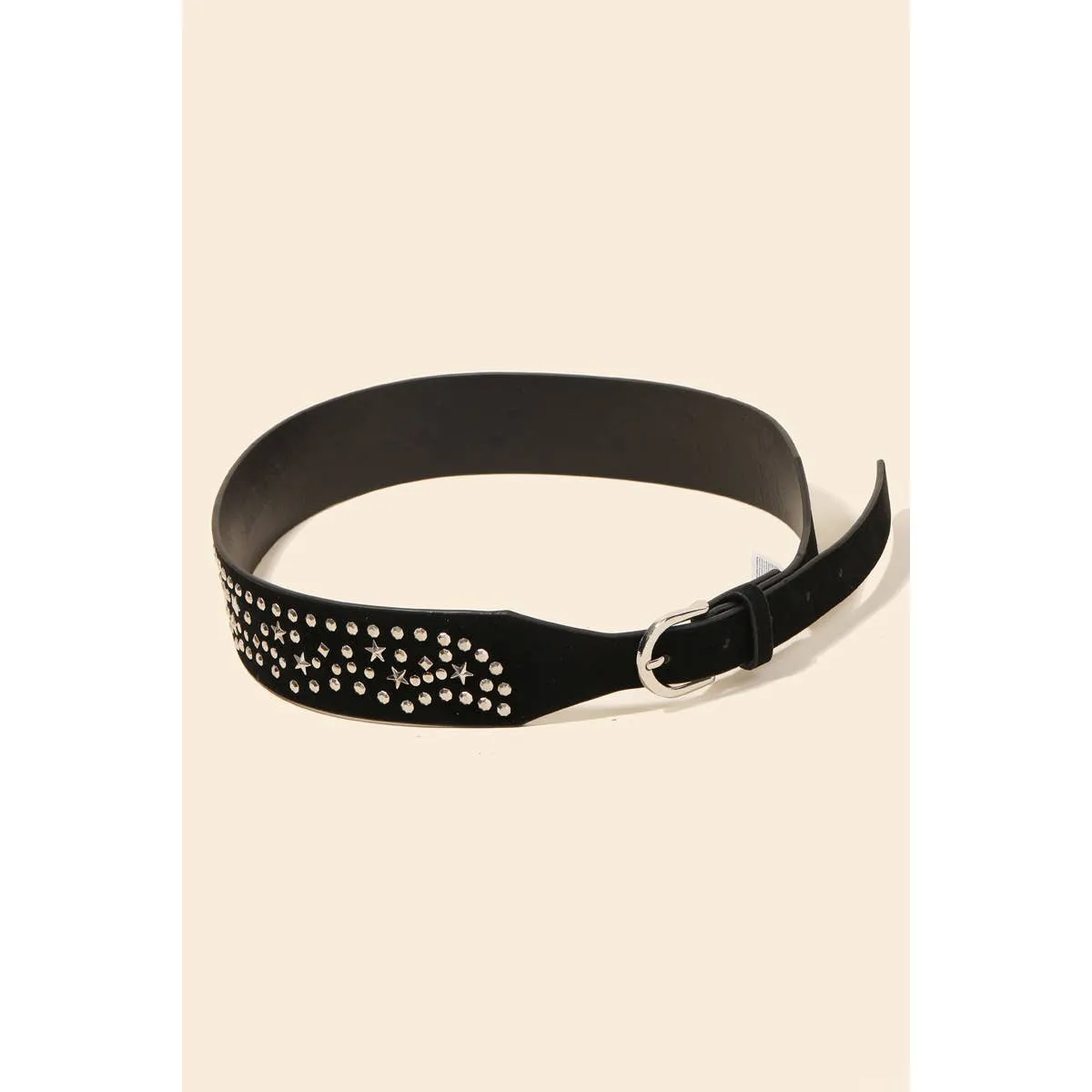 Metallic Stars Studded Faux Leather BLACK Belt