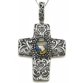 Mosaic Cross Pendant - Shell Pearl Necklace - Large Cross Necklace
