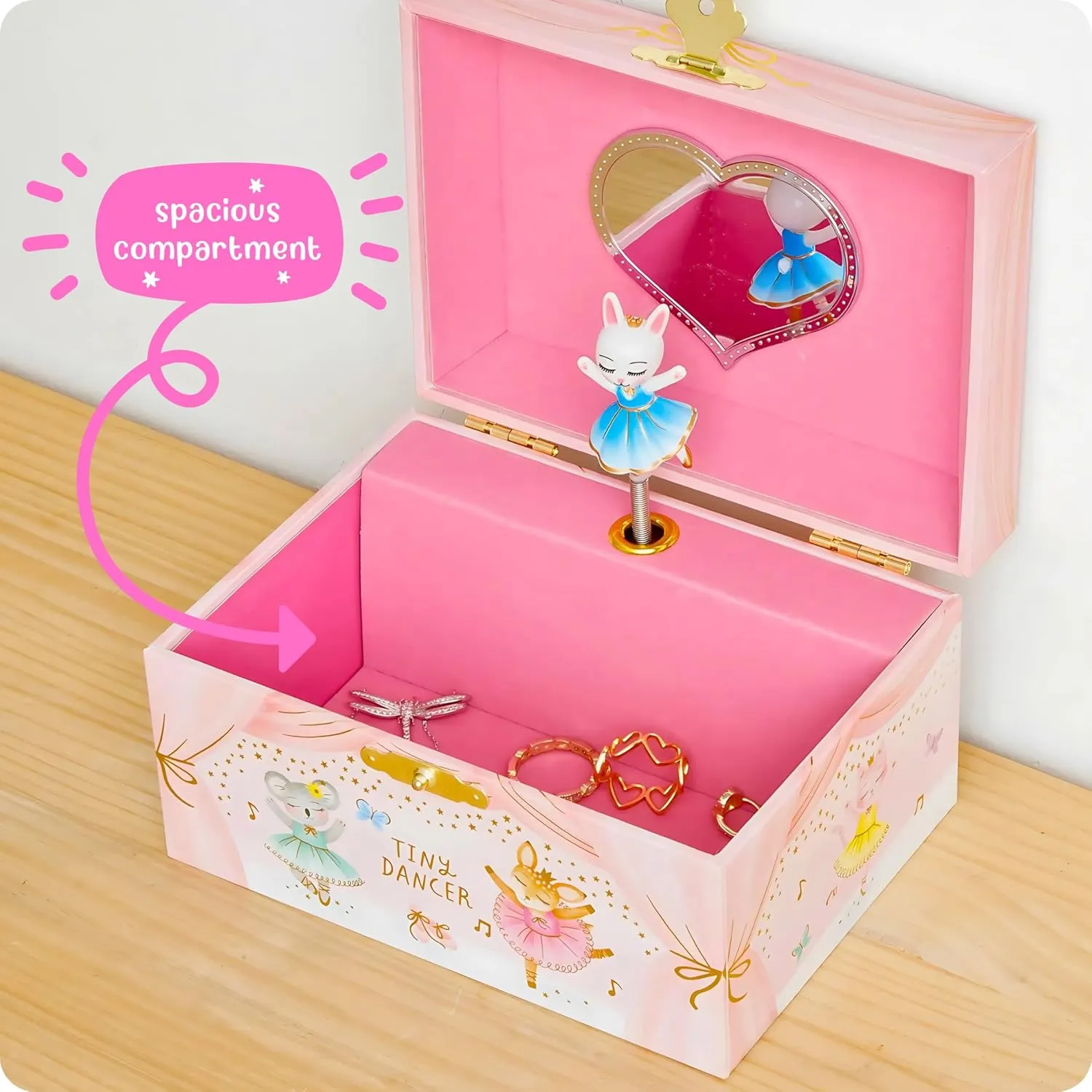 Musical Ballerina Jewelry Box for Girls - Kids Jewelry Box with Spinning Ballerina, Easter Gifts for Girls, Ballerina Toys - 6 x 4.7 x 3.5 in