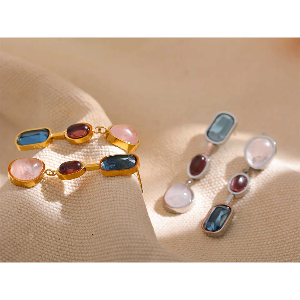 Natural Stone Geometric Drop Dangle Earrings