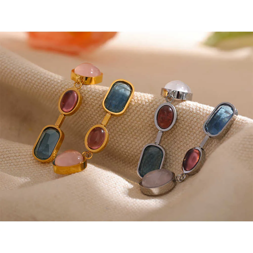 Natural Stone Geometric Drop Dangle Earrings